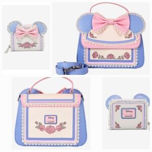 NEW! LOUNGEFLY DISNEY MINNIE‎ MOUSE FLORAL LACE CROSSBODY BAG & MATCHING …